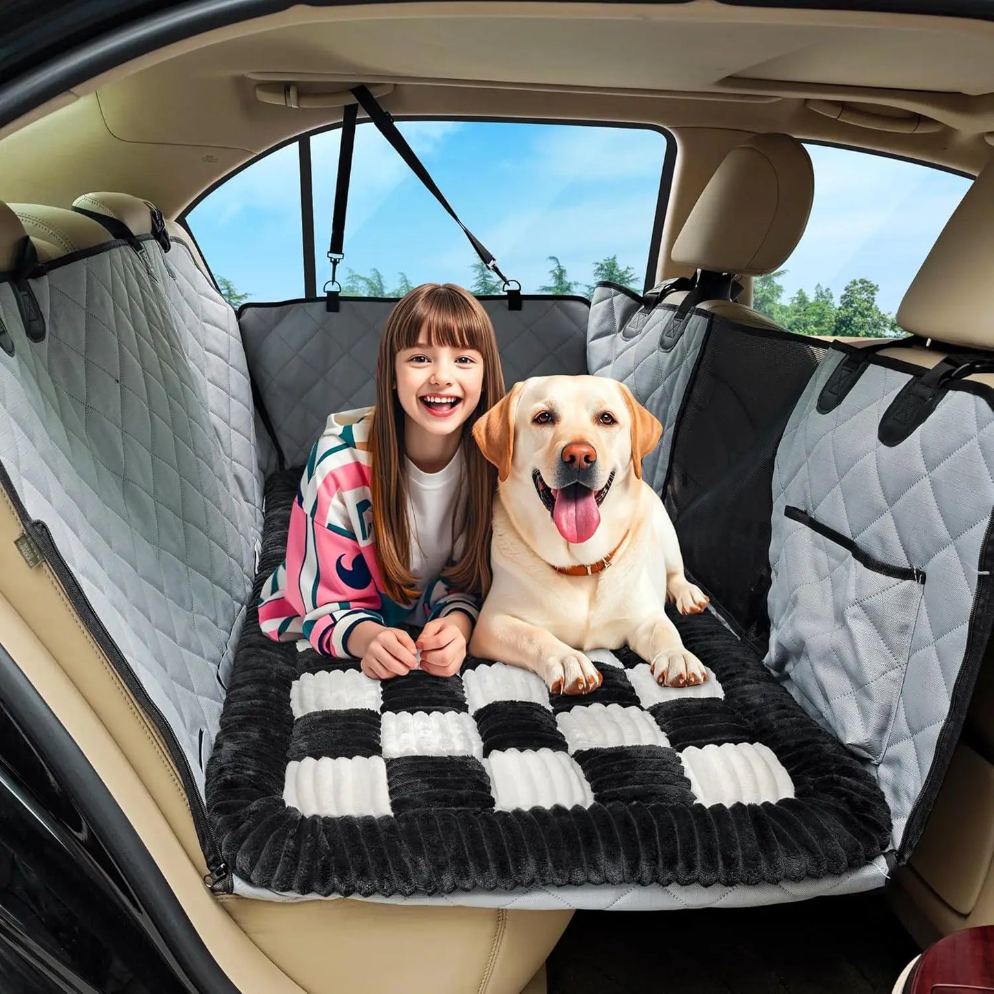 Thick Seat Cushion, Plush Car Cushion, Pet Rear Seat Grid Dog Bed, Sleeping Fart Cushion, Medium-Sized Dog Special