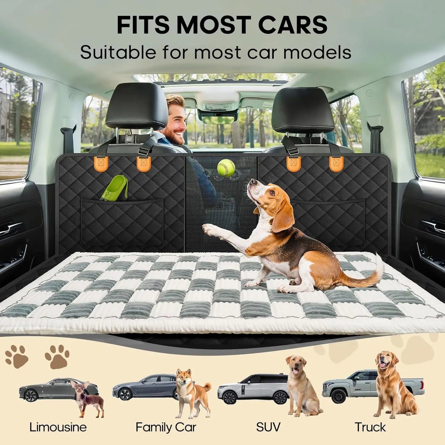 Thick Seat Cushion, Plush Car Cushion, Pet Rear Seat Grid Dog Bed, Sleeping Fart Cushion, Medium-Sized Dog Special