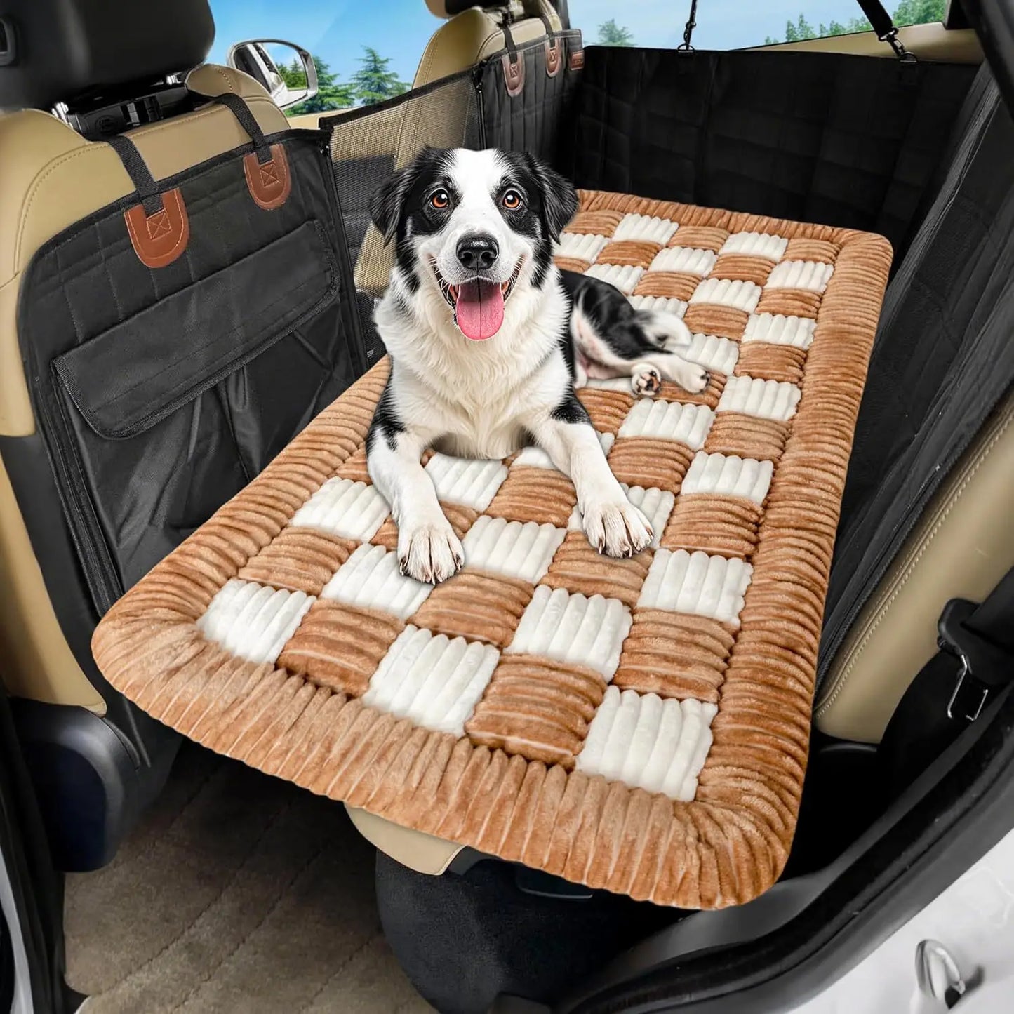 Thick Seat Cushion, Plush Car Cushion, Pet Rear Seat Grid Dog Bed, Sleeping Fart Cushion, Medium-Sized Dog Special