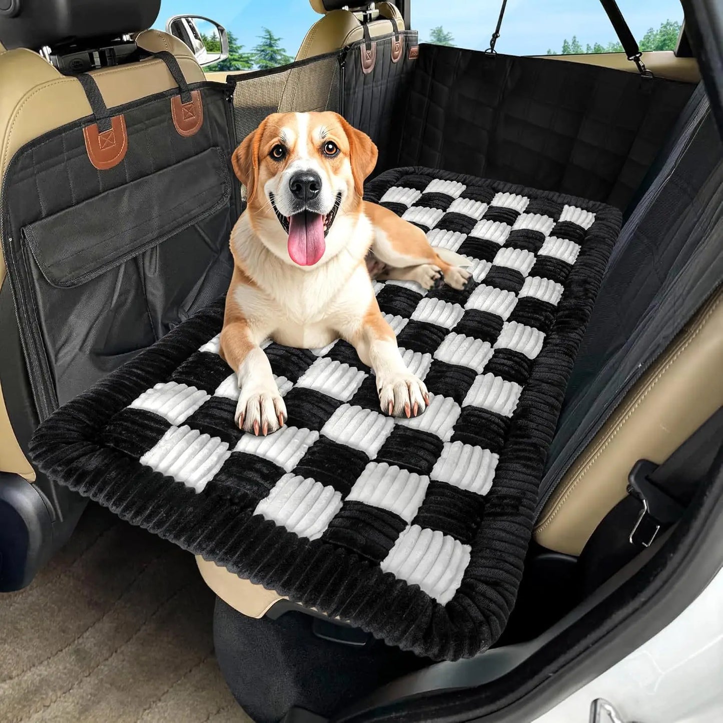 Thick Seat Cushion, Plush Car Cushion, Pet Rear Seat Grid Dog Bed, Sleeping Fart Cushion, Medium-Sized Dog Special